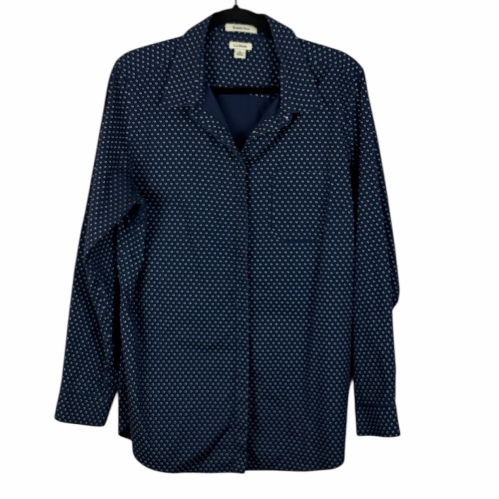 L.L.Bean Wrinkle Free Button Down Shirt Navy Print Large Classic Preppy
